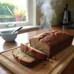 4 ingredient banana bread loaf on a kitchen counter