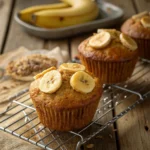 fresh 4 ingredient banana muffins on cooling rack