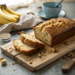 Banana bread recipe no eggs on wooden board