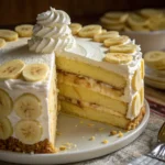 close-up banana pudding cake recipe slice