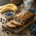 Freshly baked blueberry banana bread loaf