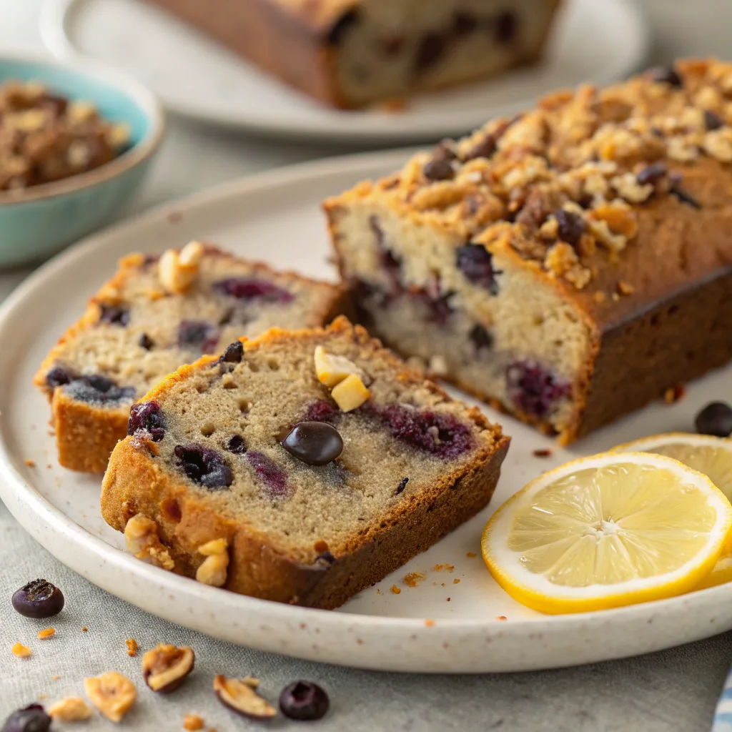 Blueberry banana bread slices with variations