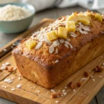 Moist Hawaiian banana bread loaf with pineapple and coconut