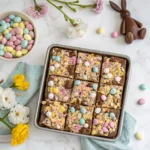 No-Bake Easter Rocky Road Bars with mini eggs and marshmallows