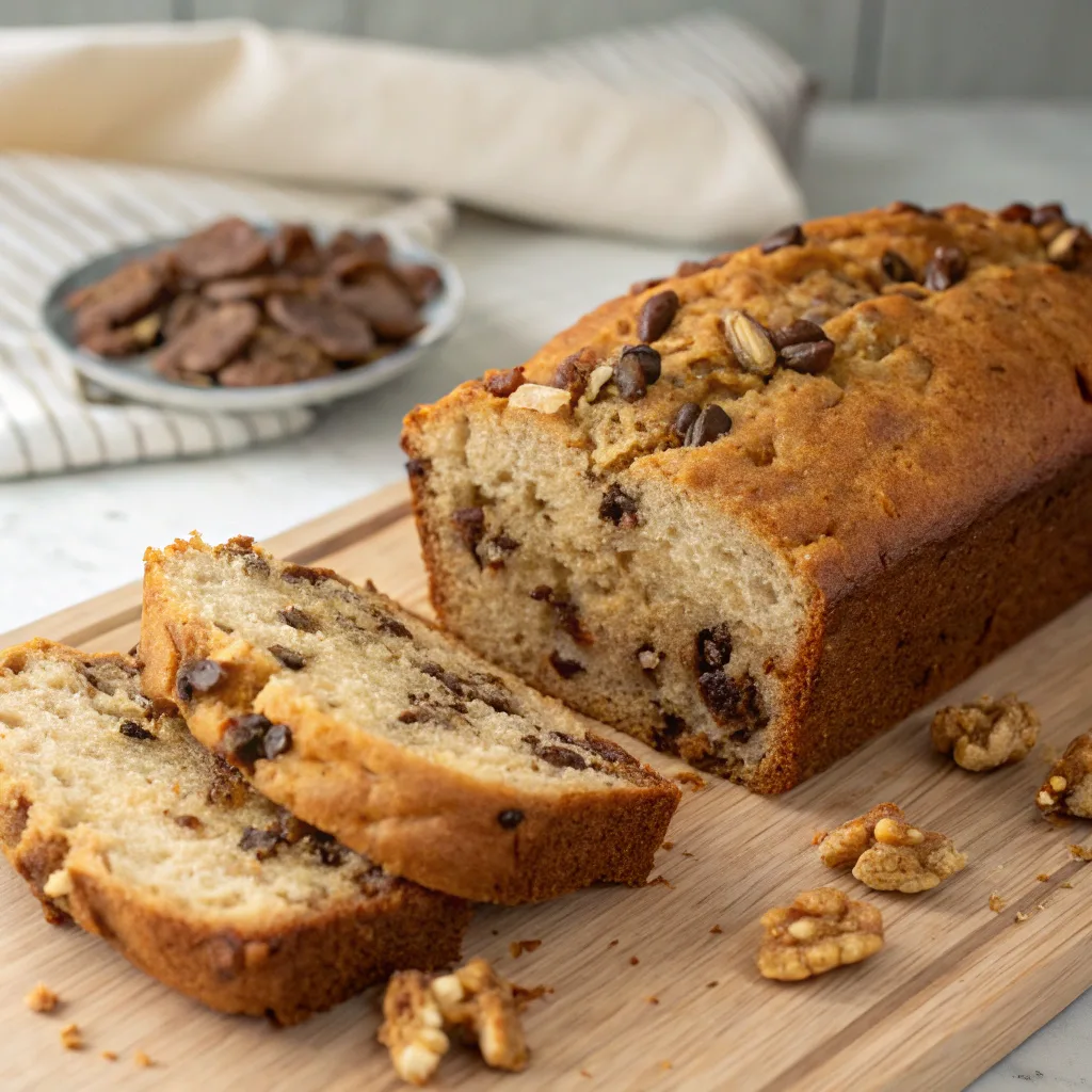 Brown sugar banana bread with walnuts and chocolate chips