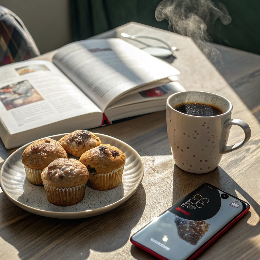 banana bread chocolate chip muffins served with coffee