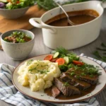 Serving of Slow Cooker Dilled Pot Roast with sides