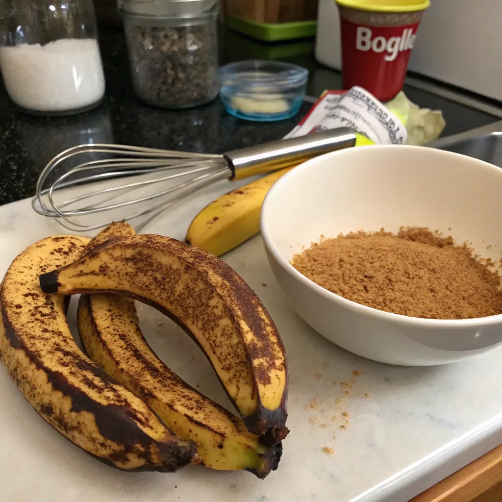  Ripe bananas and brown sugar for baking banana bread
