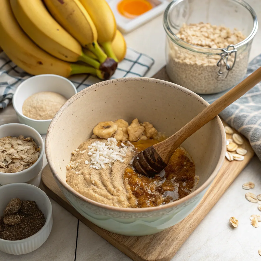 Mixing healthy banana bread muffin batter
