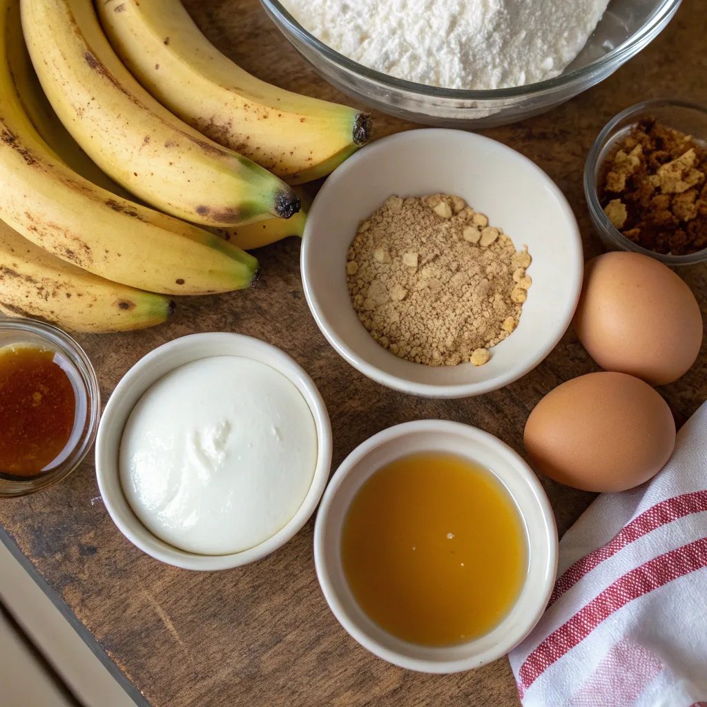 Ingredients for healthy yogurt banana bread