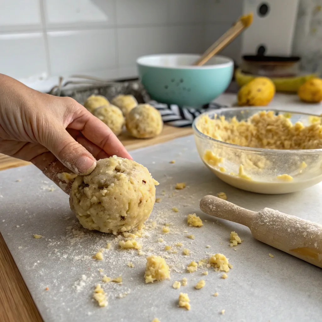 Rolling banana pudding cake pop dough by hand
