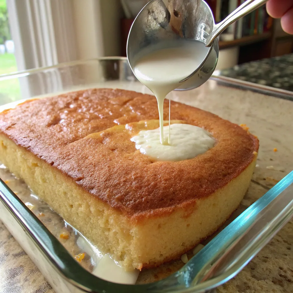 Soaking tres leches cake with milk