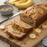freshly baked banana and peanut butter bread with visible peanut butter swirl