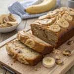 freshly baked banana and peanut butter bread with visible peanut butter swirl