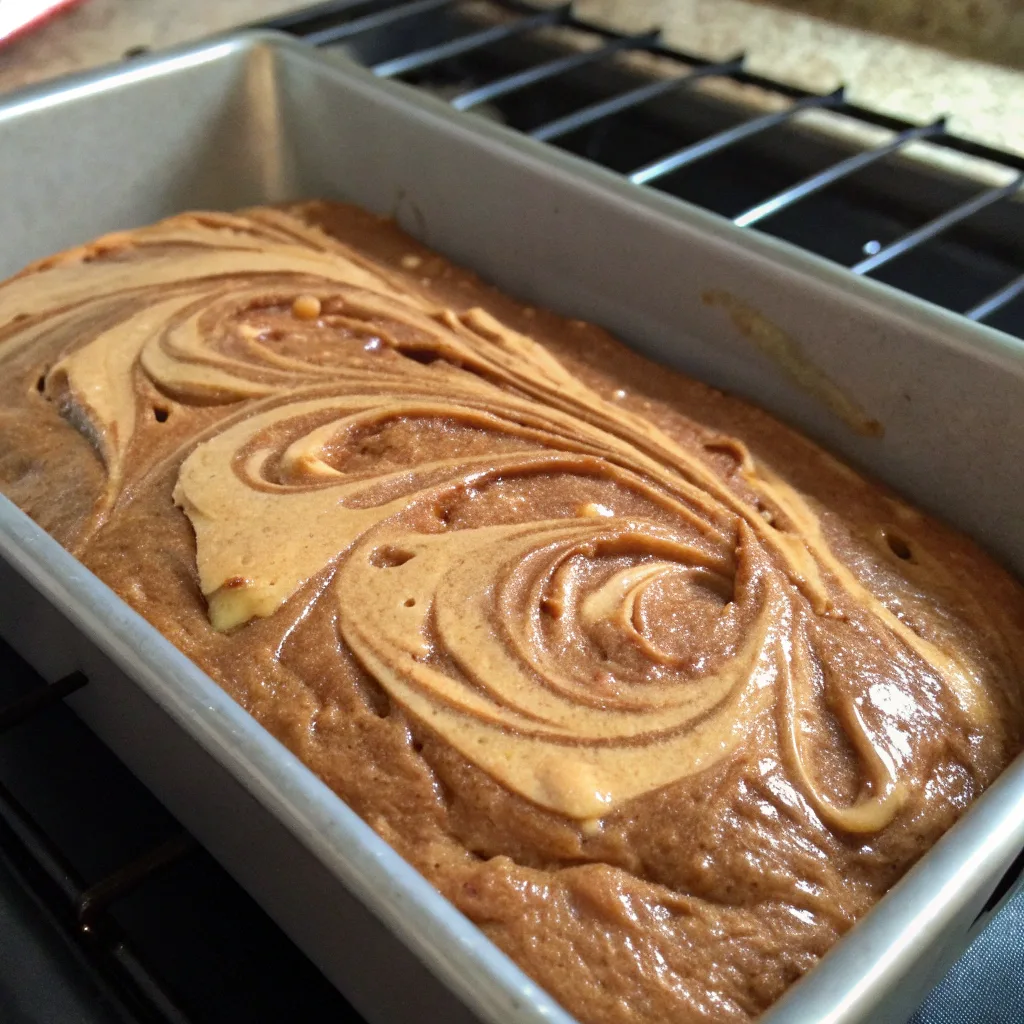 banana and peanut butter bread batter baking in oven