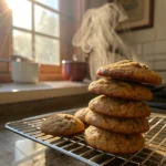 Banana bread cookies with chocolate chunks and ripe bananas on parchment