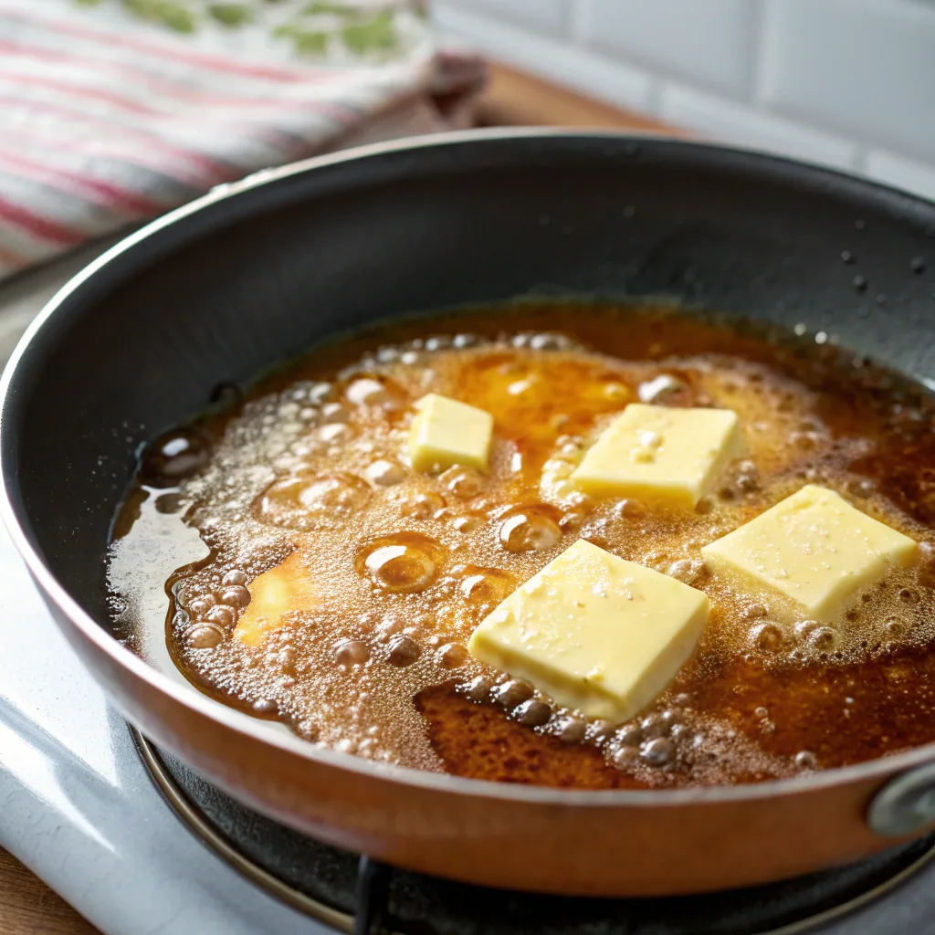 brown butter in pan for muffins