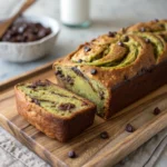 chocolate chip banana bread with pistachio butter