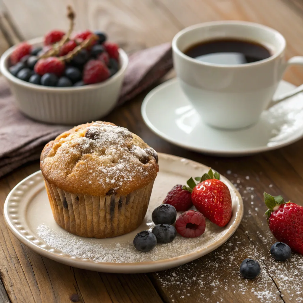 Chocolate chip banana muffin breakfast serving