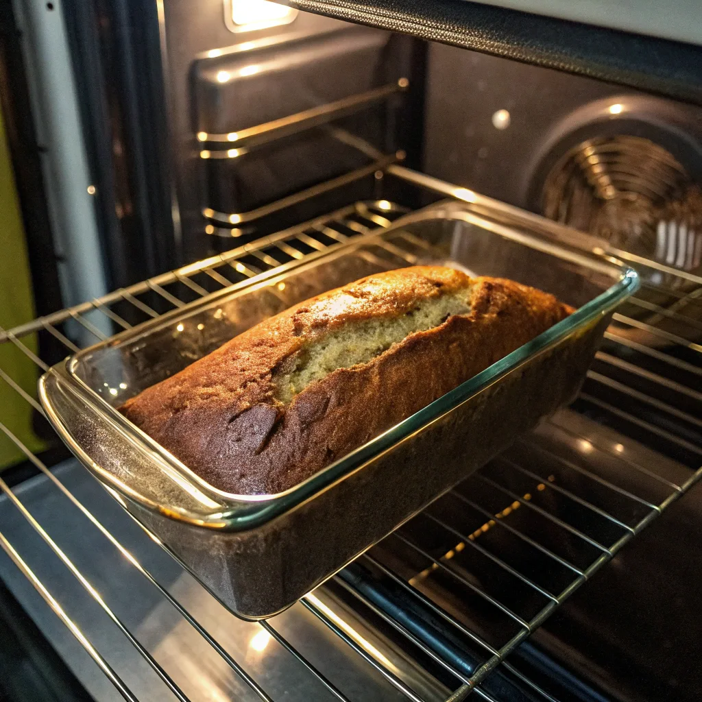 cottage cheese banana bread baking in oven