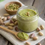 easy pistachio butter recipe in glass jar with pistachios
