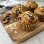 Freshly baked health banana blueberry muffins in tray