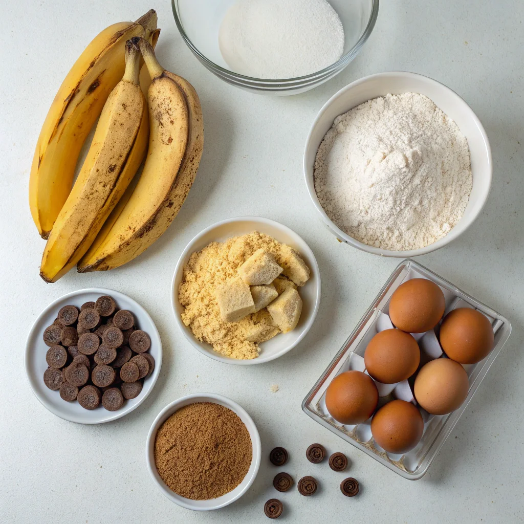 Ingredients for banana bread cookies on kitchen counter