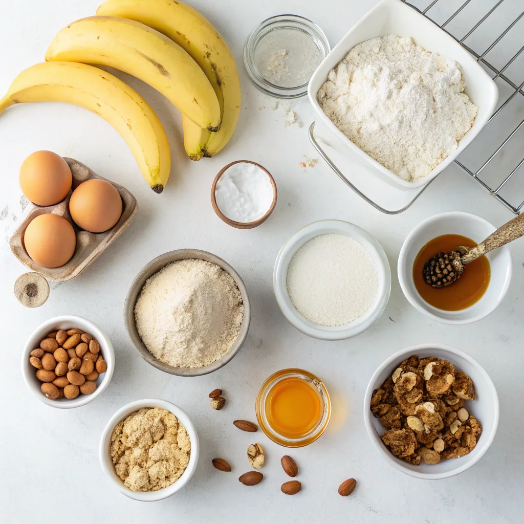 ingredients for gluten free banana nut bread muffins