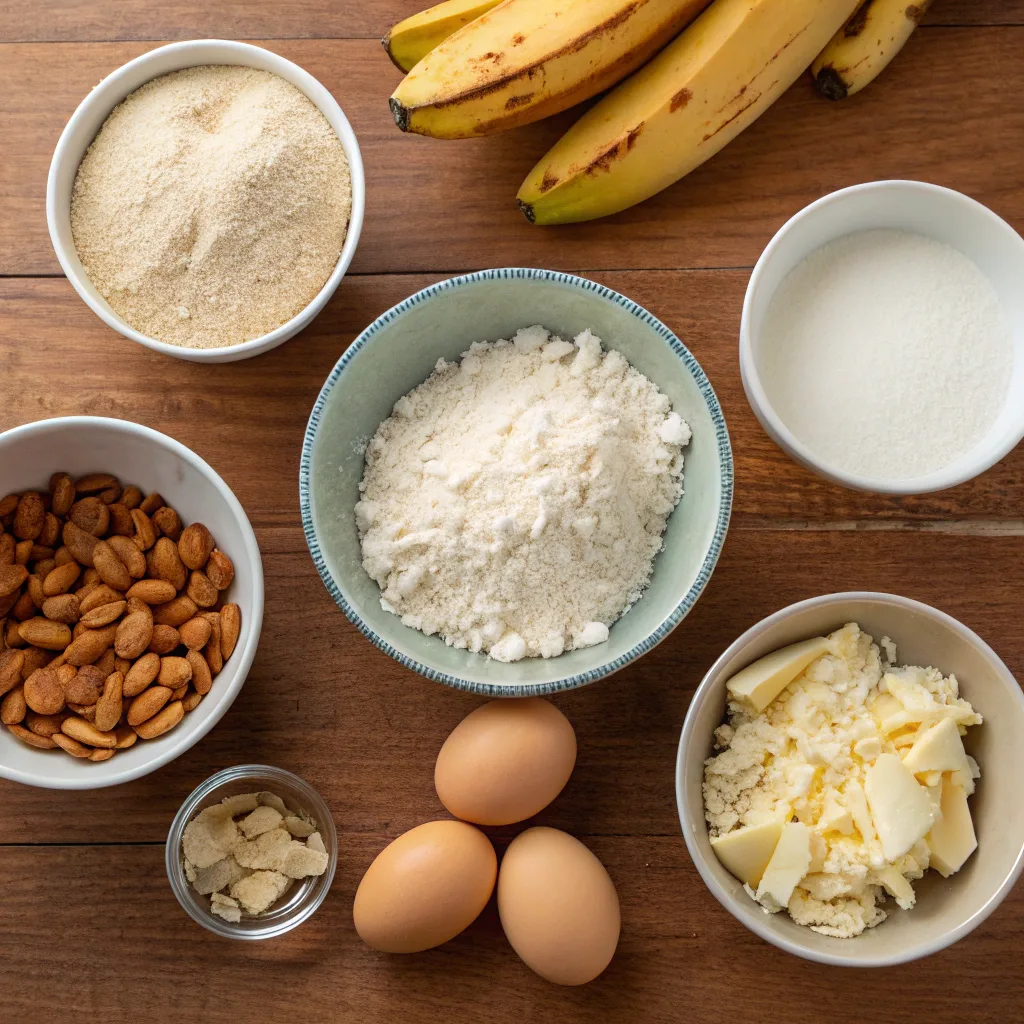 keto banana bread ingredients flat lay
