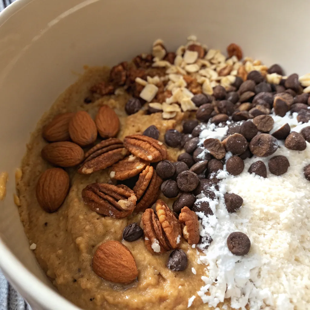 Banana bread batter with chocolate chips and mix-ins