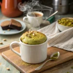 Pistachio Butter Mug Cake fresh from the microwave