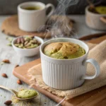 Pistachio Butter Mug Cake fresh from the microwave