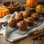 Freshly baked pumpkin banana muffins cooling on rack