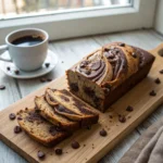 Moist chocolate banana peanut butter bread fresh from the oven