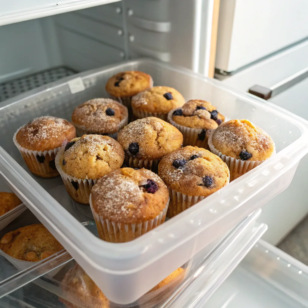 Stored health banana blueberry muffins for meal prep