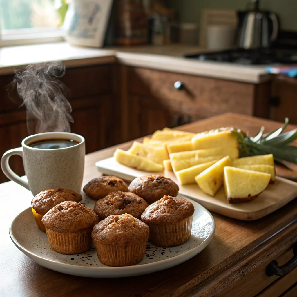 Serving pineapple banana muffins with coffee