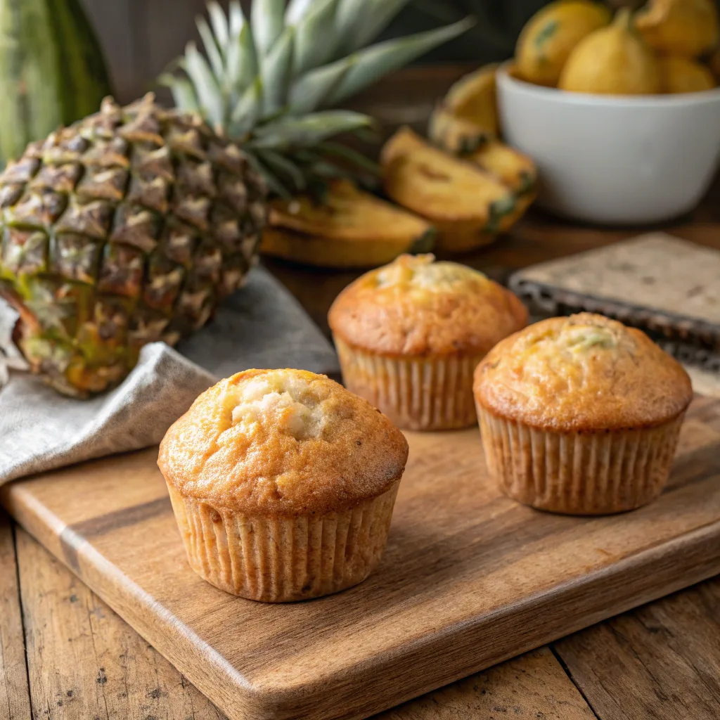 Pineapple banana muffins on kitchen counter