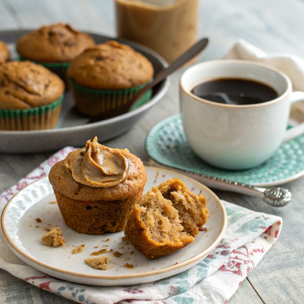 Pumpkin banana muffin with almond butter and coffee