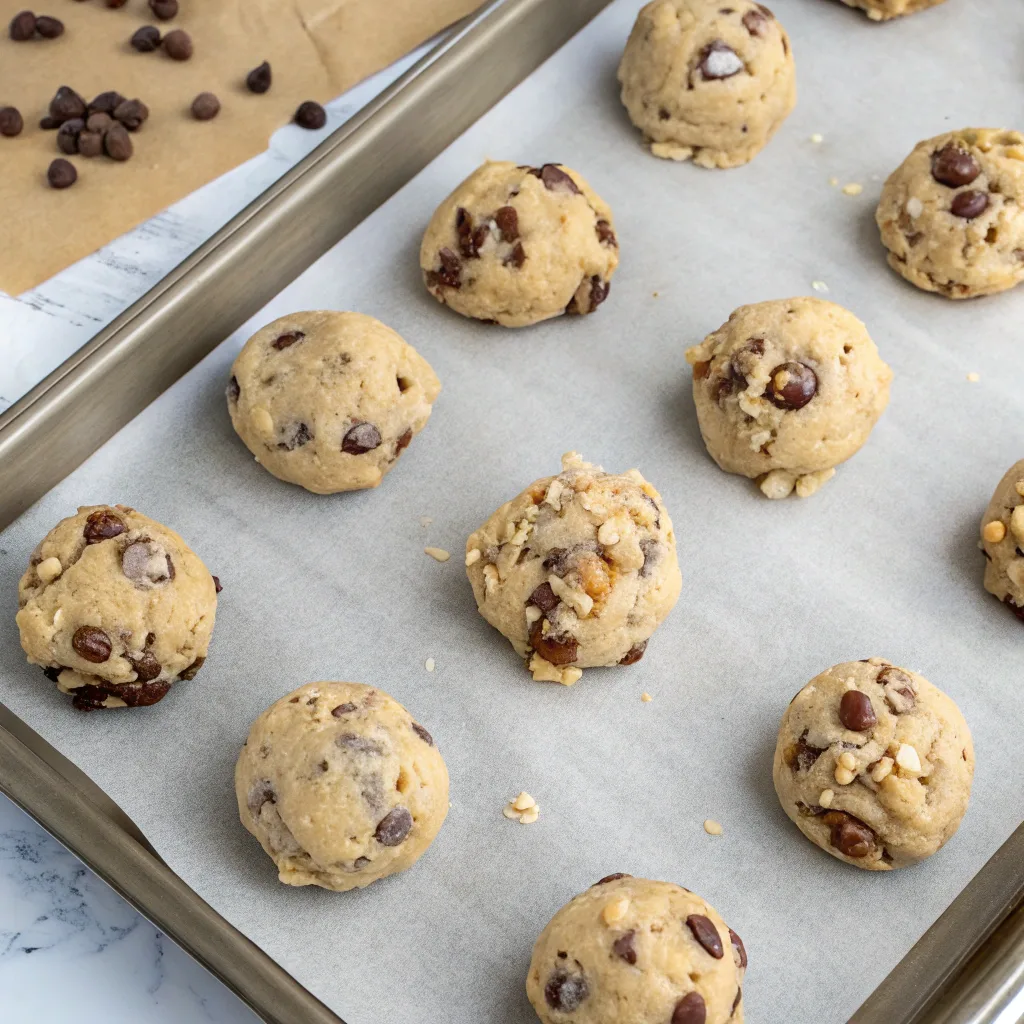  Banana pudding cookie dough balls on baking tray