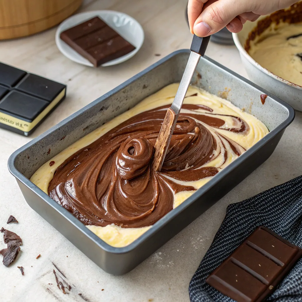 Swirling chocolate into banana bread batter