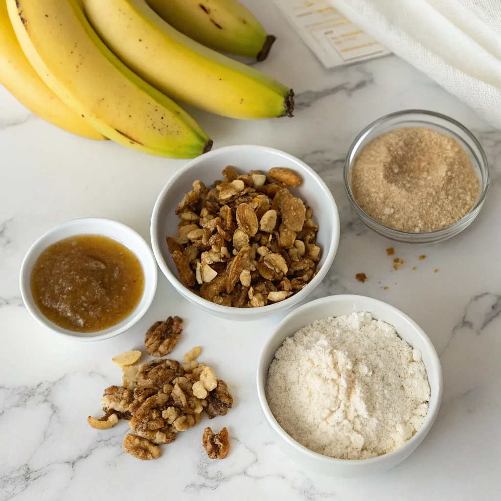 Ingredients for gluten free vegan banana nut bread