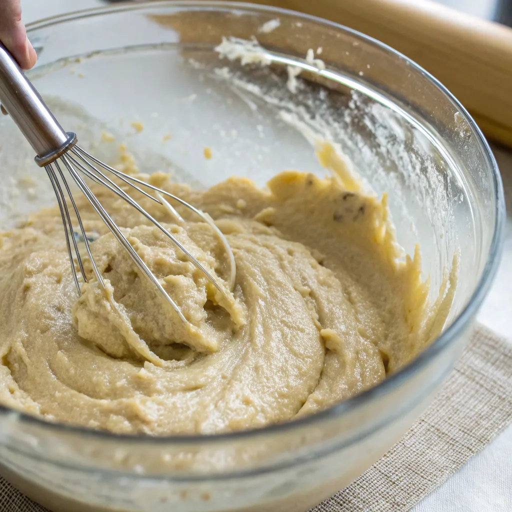 Eggless banana cake batter in bowl