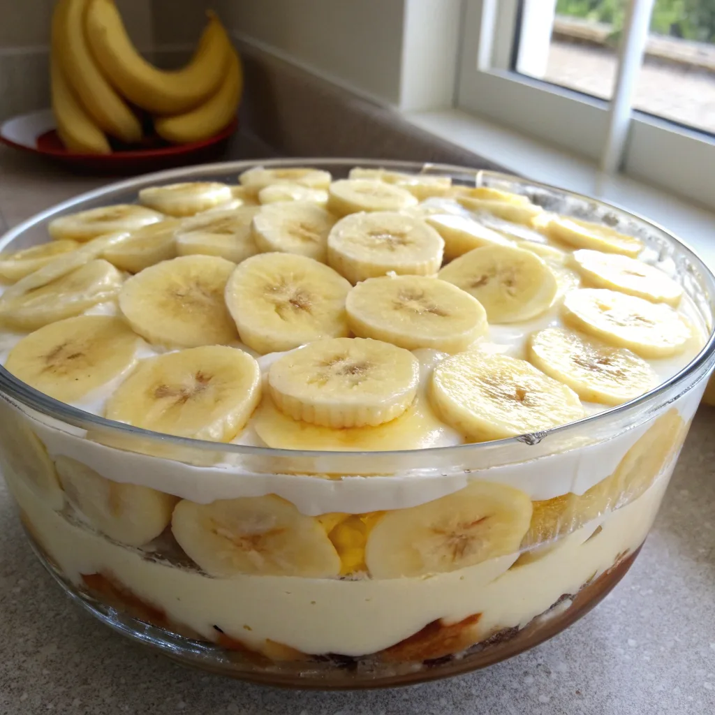 Layering dairy-free pudding and bananas