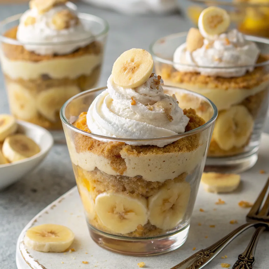 Plant-based banana dessert in glasses