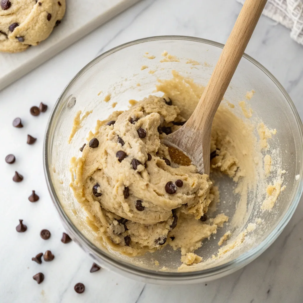Mixing brown butter pumpkin cookie dough with chocolate chips