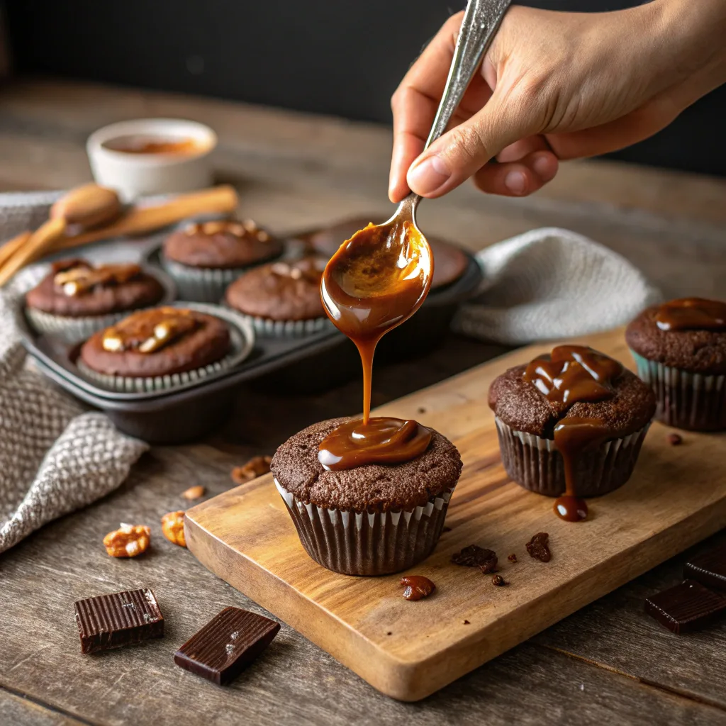 Caramel-filled Poison Apple Cupcakes being made
