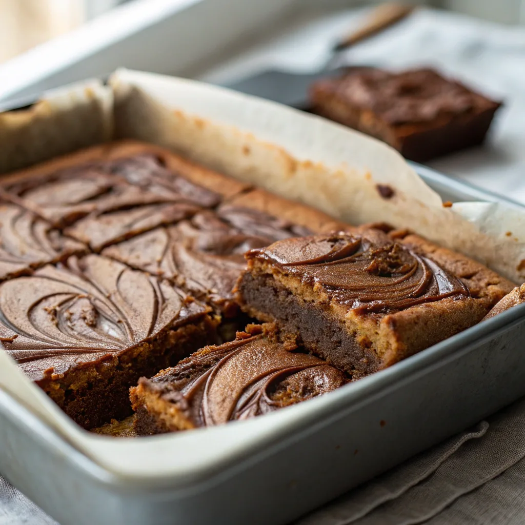 Banana bread brownies cooling in pan
