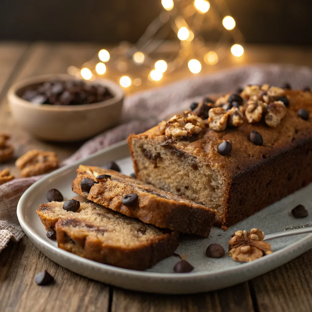 Vegan banana bread with walnuts and chocolate chips